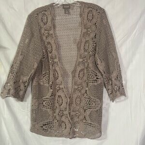 Chicos Crochet Open-Front Lace like Cardigan Sweater - Taupe Great condition